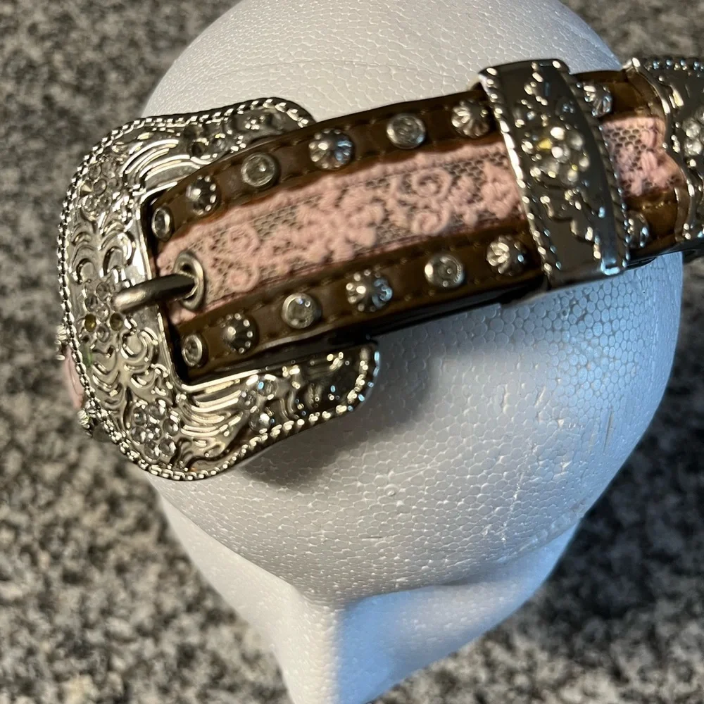 Child’s beaded and embellished  Pink and Brown Belt with Silver Accents